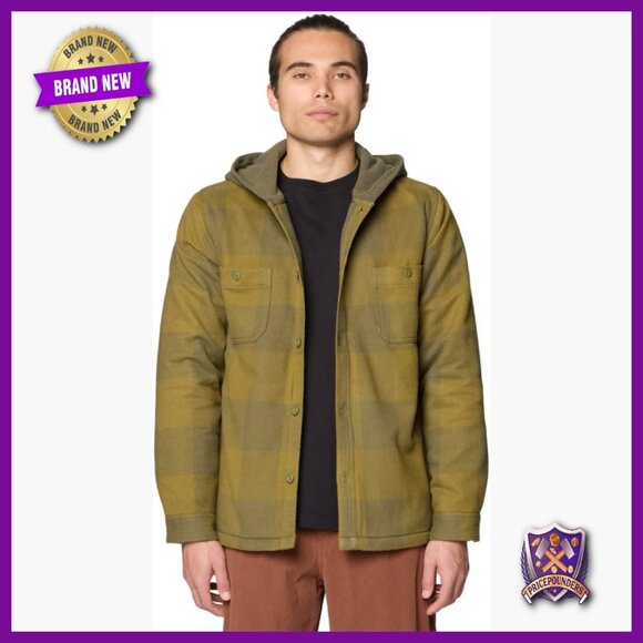 Men's X-Large Flannel Lined Shacket Organic Cotton Fleece Hood Activewear